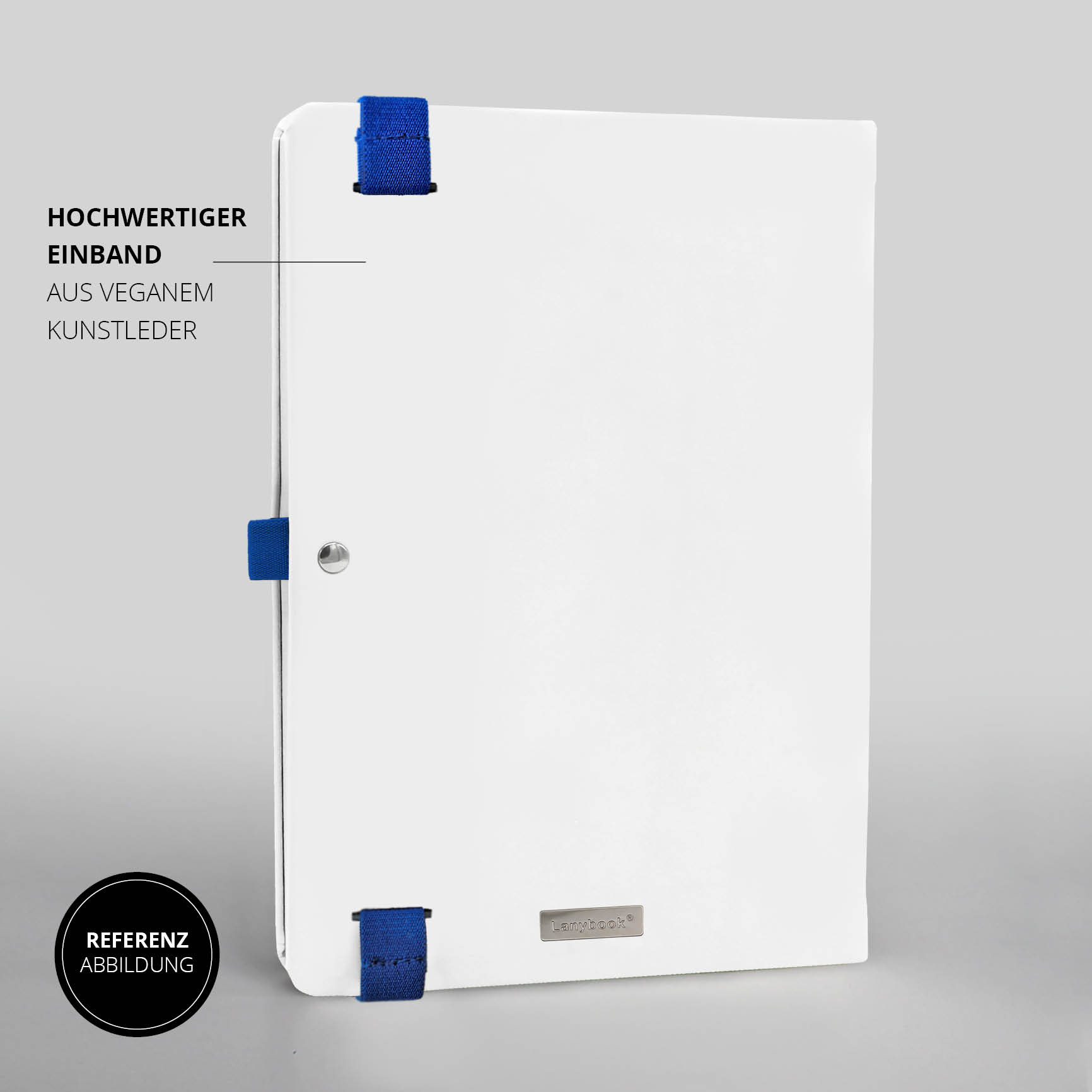 Freudenberg Notizbuch mit Lanyband® – Weißes Notizbuch mit recyceltem Lanyband®, nachhaltigem Kunstledereinband und personalisierbarer Gestaltung.