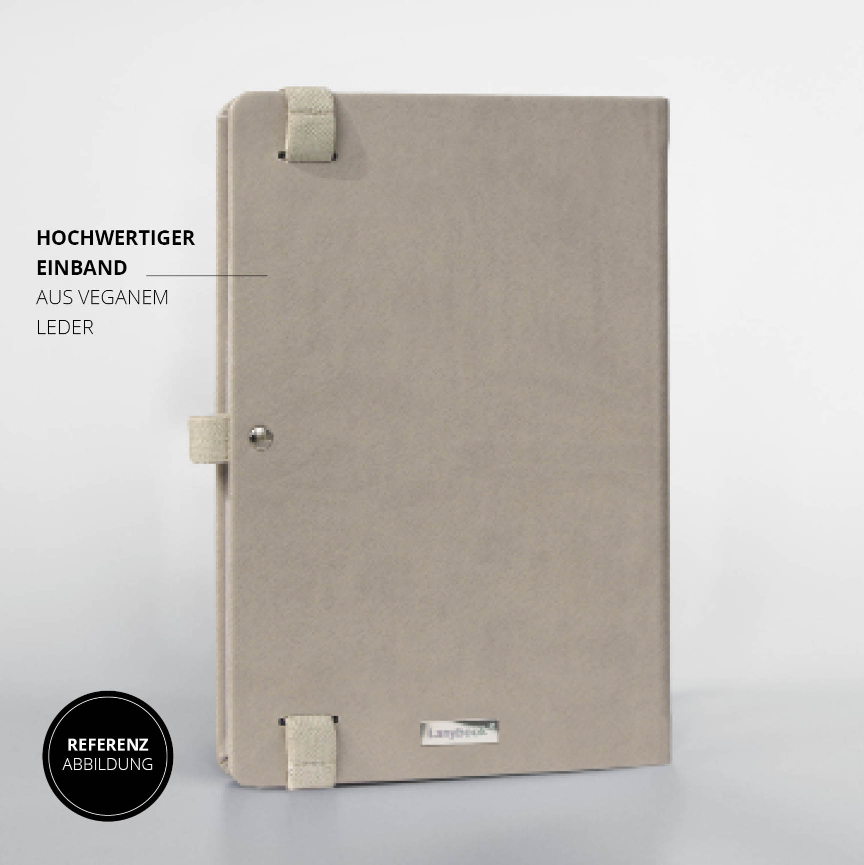 Hyundai Notizbuch aus veganem Leder in Beige mit Stiftschlaufe & Lanyband®, klimaneutral produziert, made in Germany.