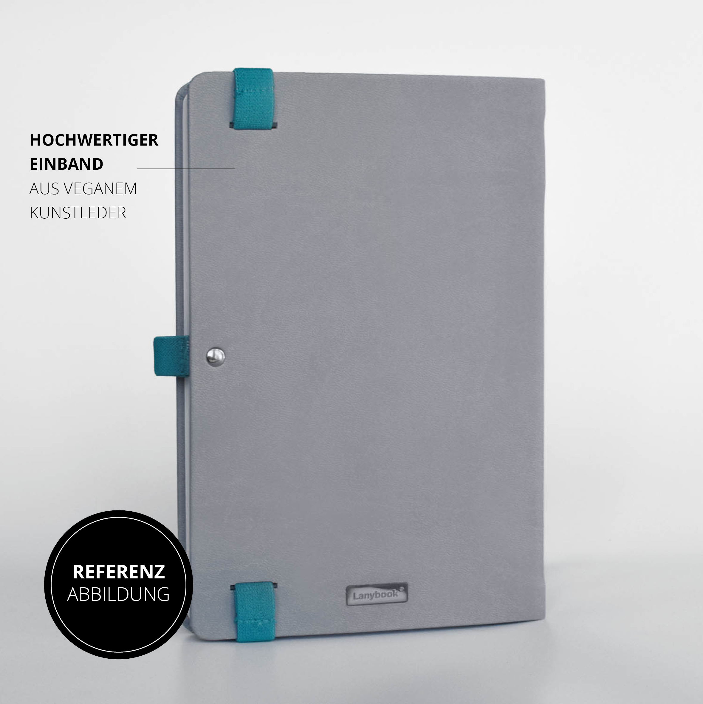 Graues Siemens-Notizbuch mit veganem Kunstleder-Einband – Hochwertiges Notizbuch mit edlem, weichem Cover und robustem Verschlussband.