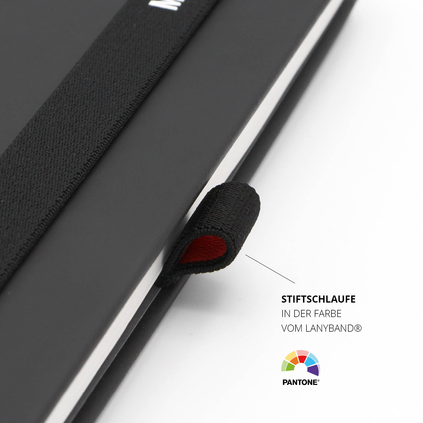 Edles MAN Notizbuch mit hochwertig genieteter Stiftschlaufe in Firmenfarben – perfektes Business-Accessoire.