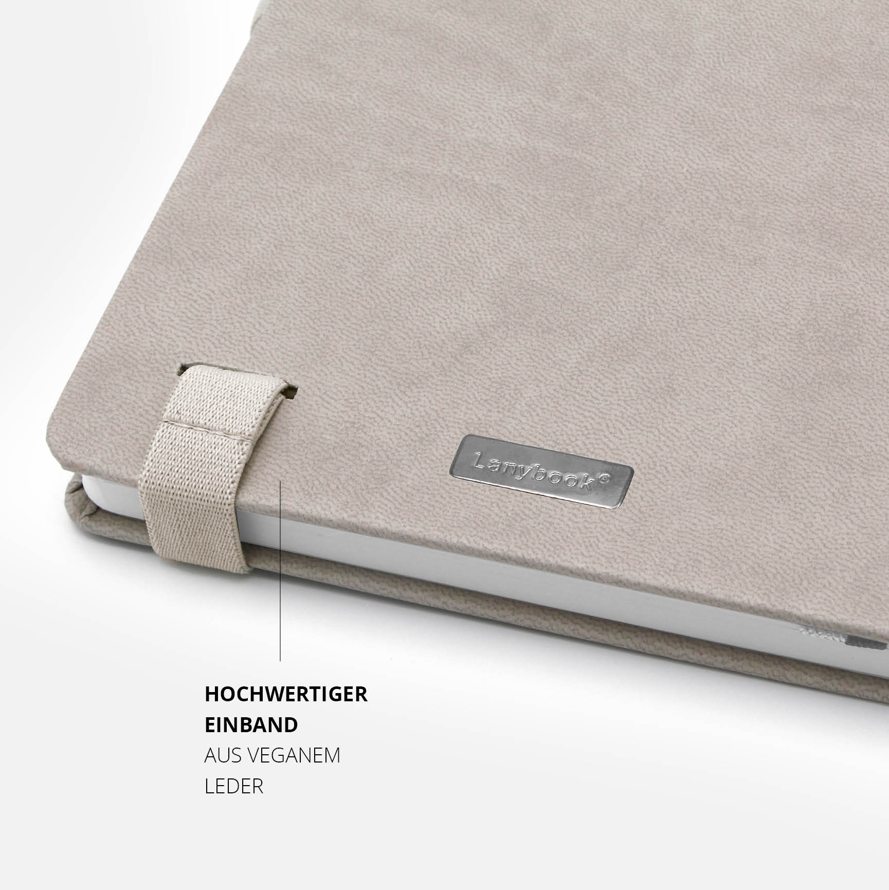 Hyundai-Notizbuch mit veganem Ledereinband – Hochwertiger beiger Kunstledereinband mit recyceltem PET-Band für umweltbewusstes Design.