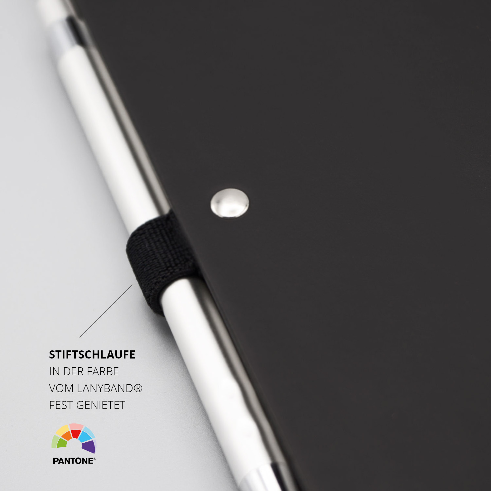 Edle Notizbücher mit farblich abgestimmter Stiftschlaufe – Personalisierte Notizbücher mit Stifthalter, ideal für Meetings und Geschäftsalltag.