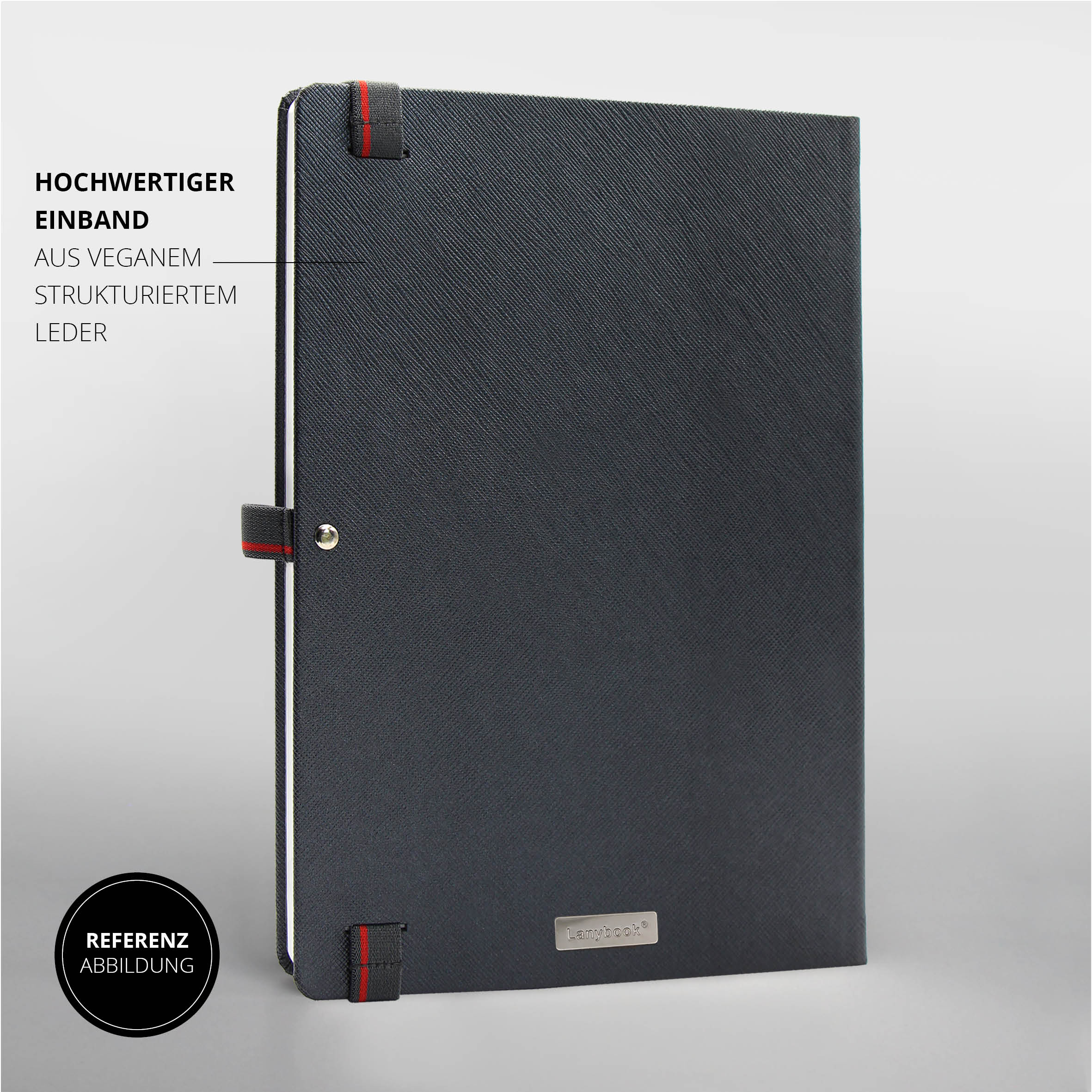 Lanybook Notizbuch mit hochwertigem grauem Saffiano-Einband und Stiftschlaufe