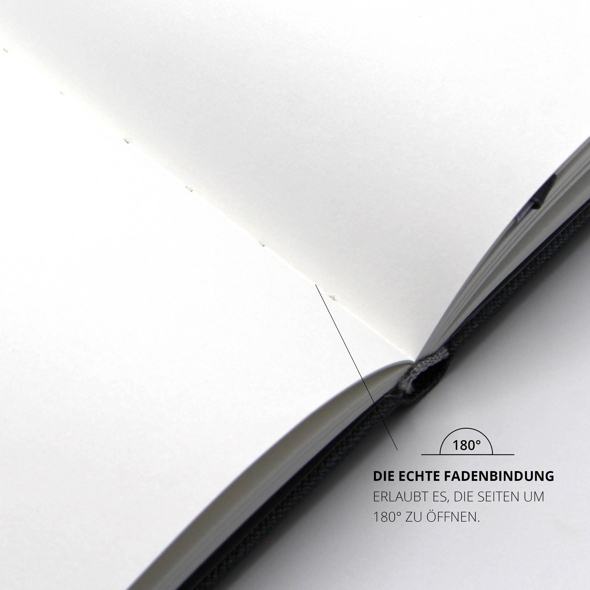 1. Lanybook Notizbuch mit echter Fadenbindung für ein flaches Öffnen der Seiten um 180 Grad