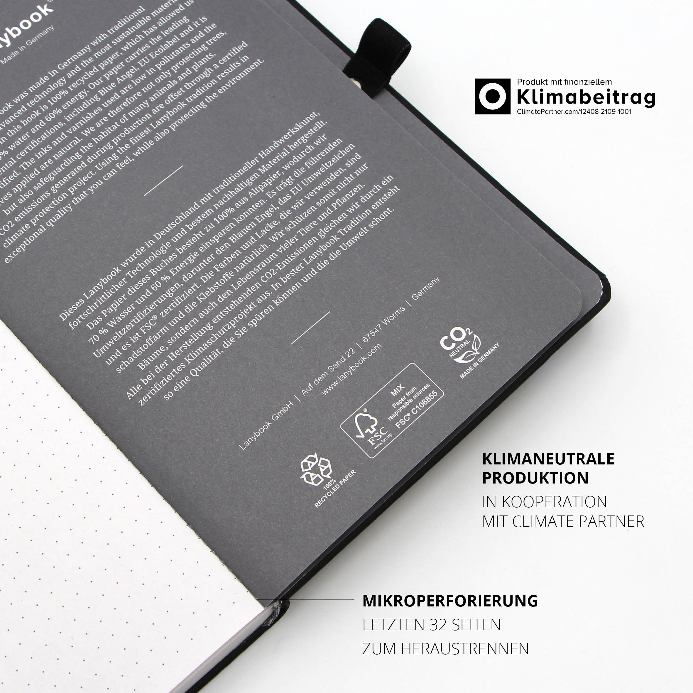 Lanybook® Notizbuch mit mikroperforierten Seiten zum einfachen Heraustrennen und nachhaltigem Papier