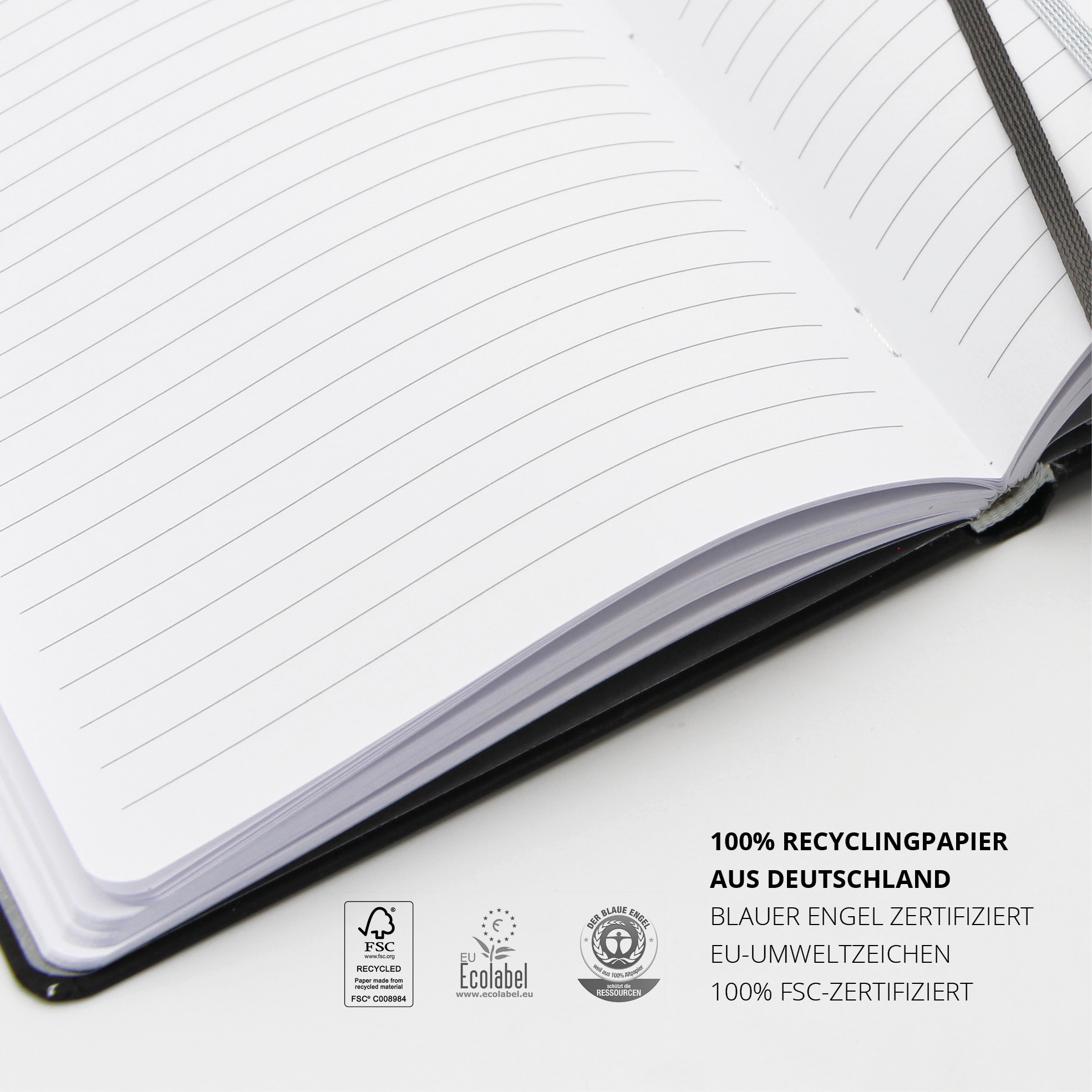 Liniertes Recyclingpapier aus Deutschland – Blauer Engel und FSC-zertifiziert.