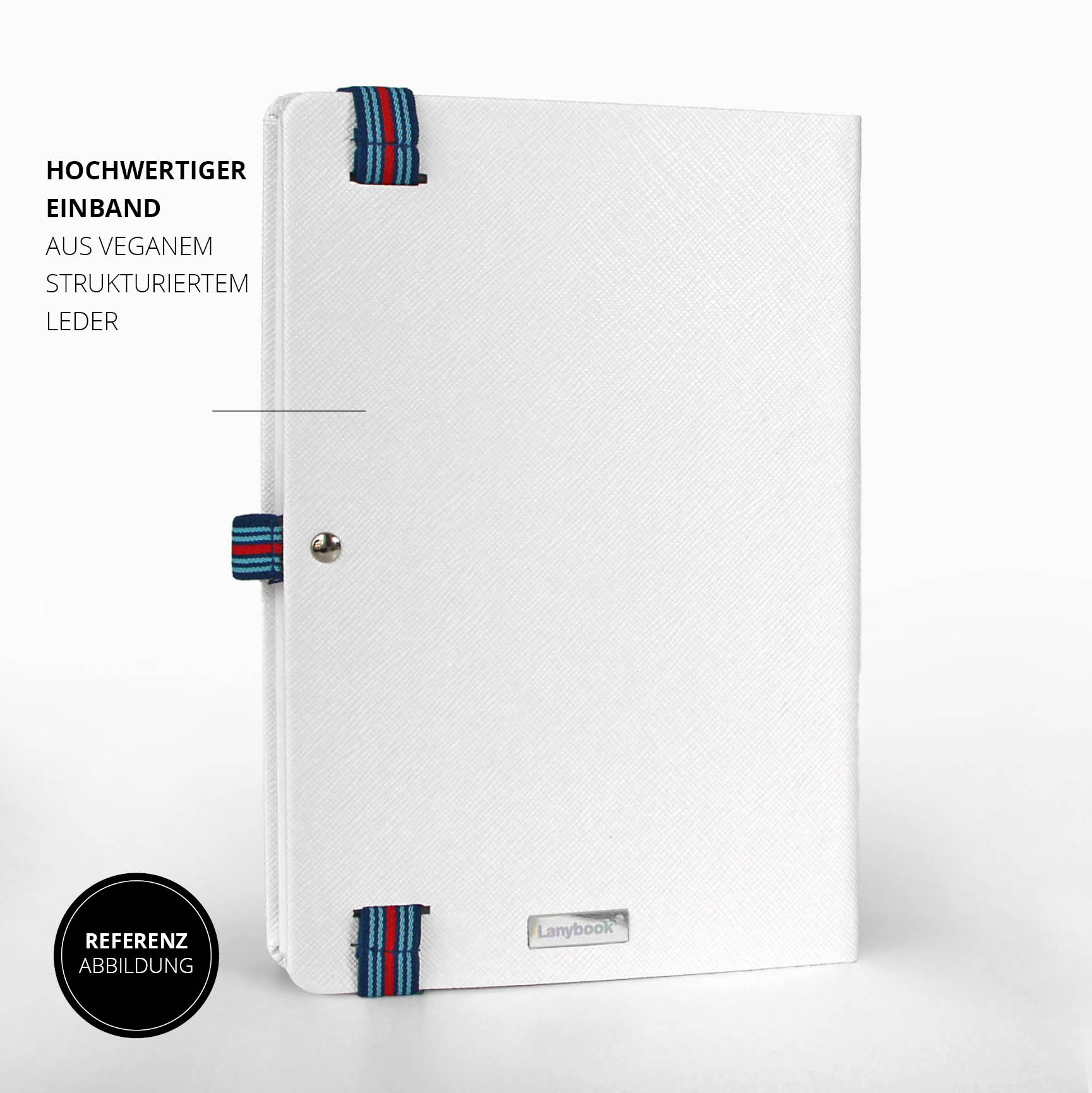 Martini Notizbuch mit strukturiertem Ledereinband – Vegan und langlebig. Strukturierter Einband für eine besondere Haptik. Designed für Markenauftritt.