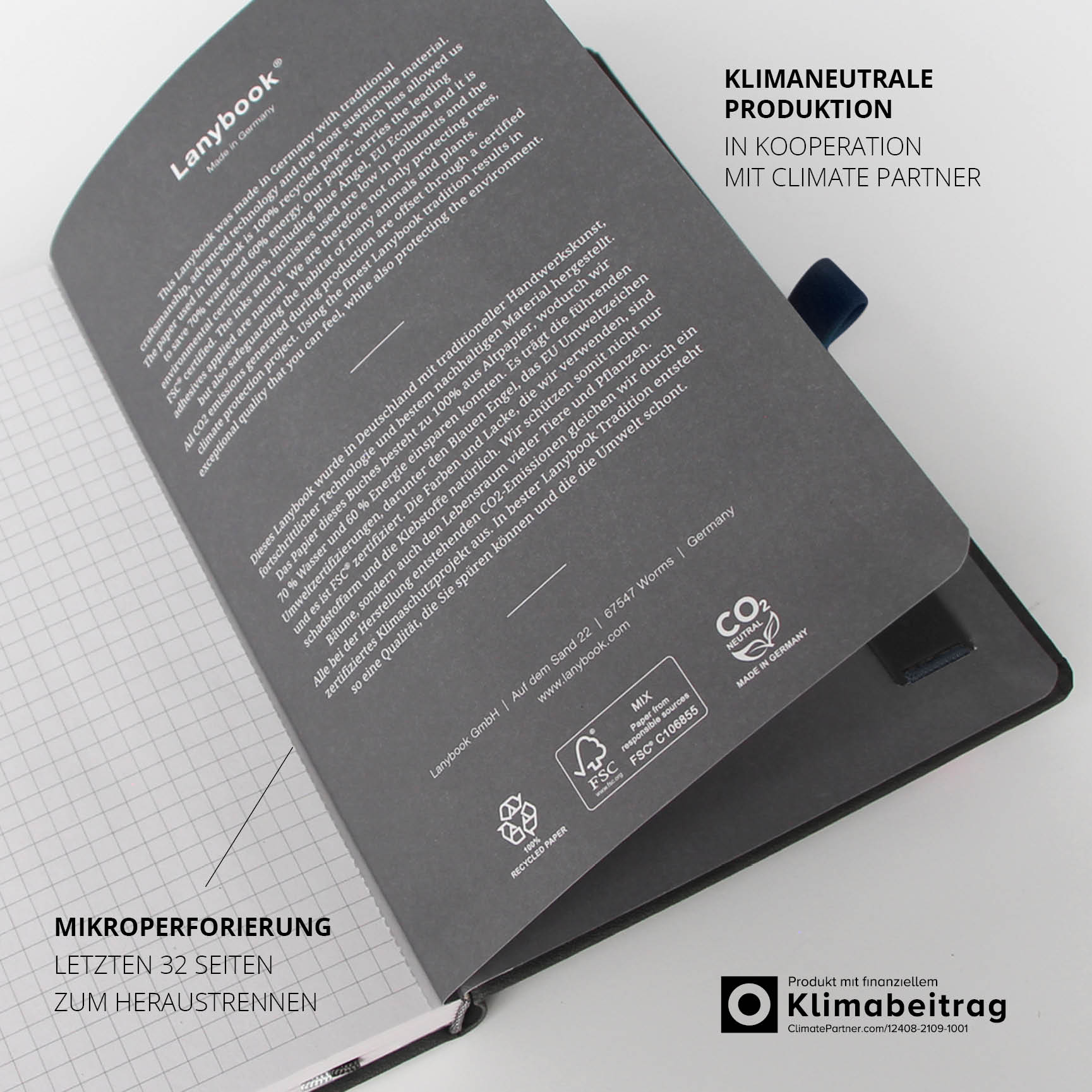 Innenansicht des SAP Notizbuchs mit karierten Seiten – Hochwertiges Notizbuch mit echter Fadenheftung und flexibler Innengestaltung für maximale Schreibqualität.