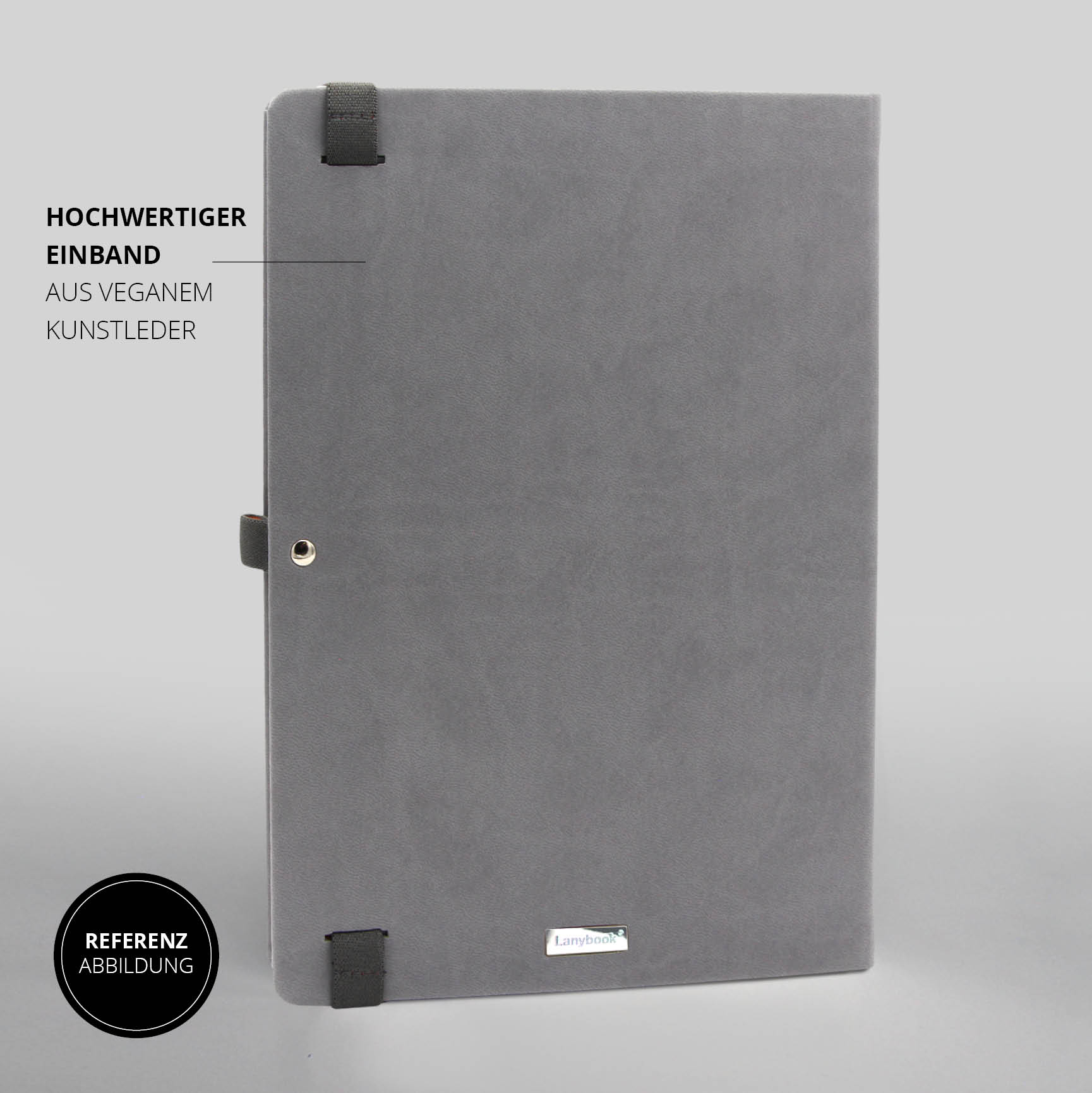 ING Notizbuch in Grau mit veganem Kunstleder-Einband – Hochwertiges Notizbuch mit elegantem veganem Kunstleder-Cover. Ideal für individuelle Veredelungen.