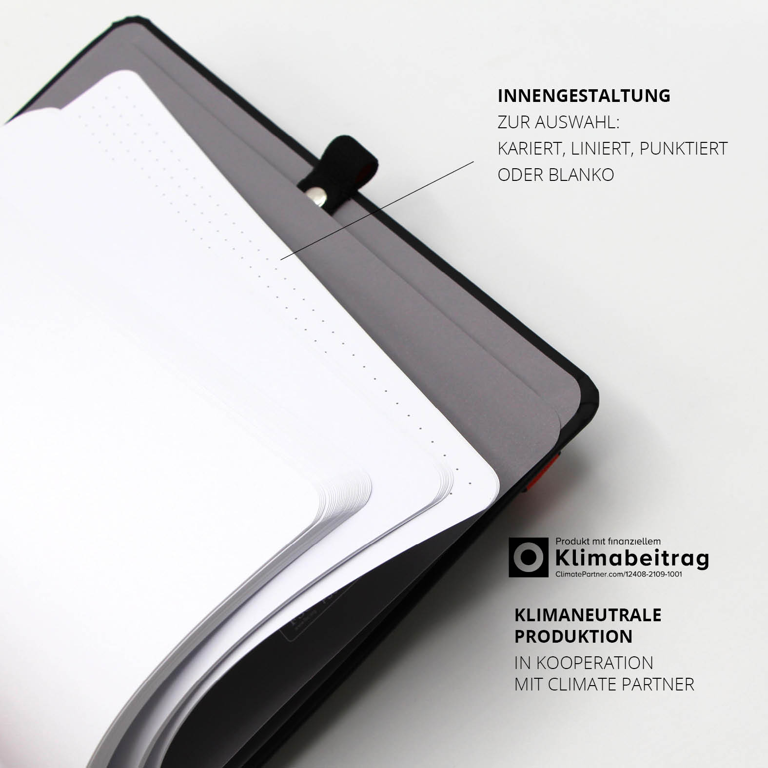 Innenseiten des Lanybook® Essential A5 Notizbuchs mit FSC-zertifiziertem Papier und feiner Punktierung für strukturiertes Arbeiten