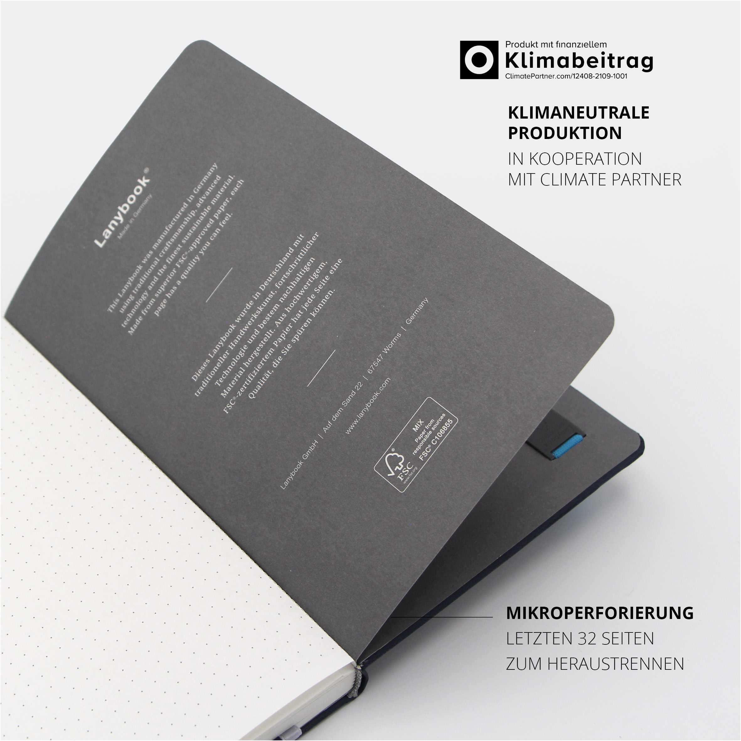 Linde Notizbuch mit FSC-zertifiziertem Recyclingpapier, klimaneutral produziert mit Climate Partner.v