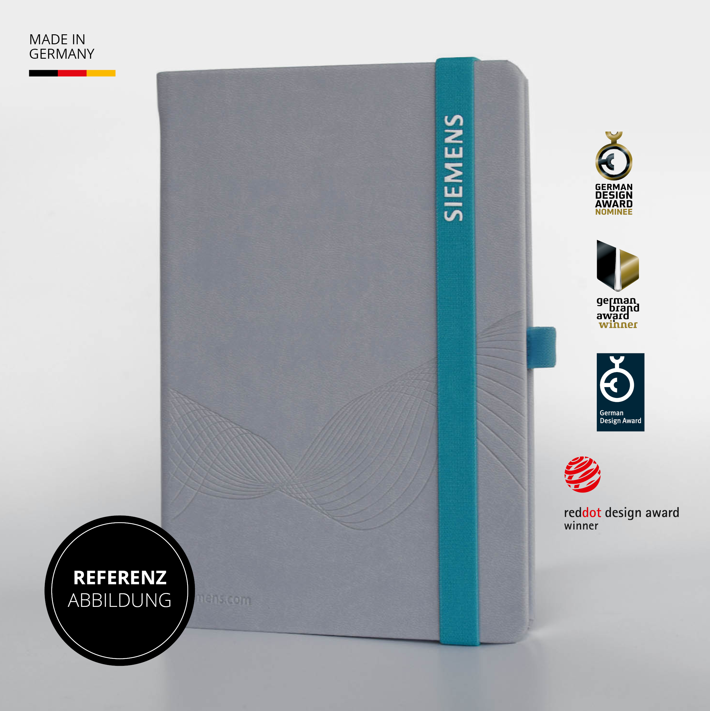 Siemens-Notizbuch mit Red Dot und German Design Award – Hochwertiges Firmen-Notizbuch mit Auszeichnungen für exzellentes Design.