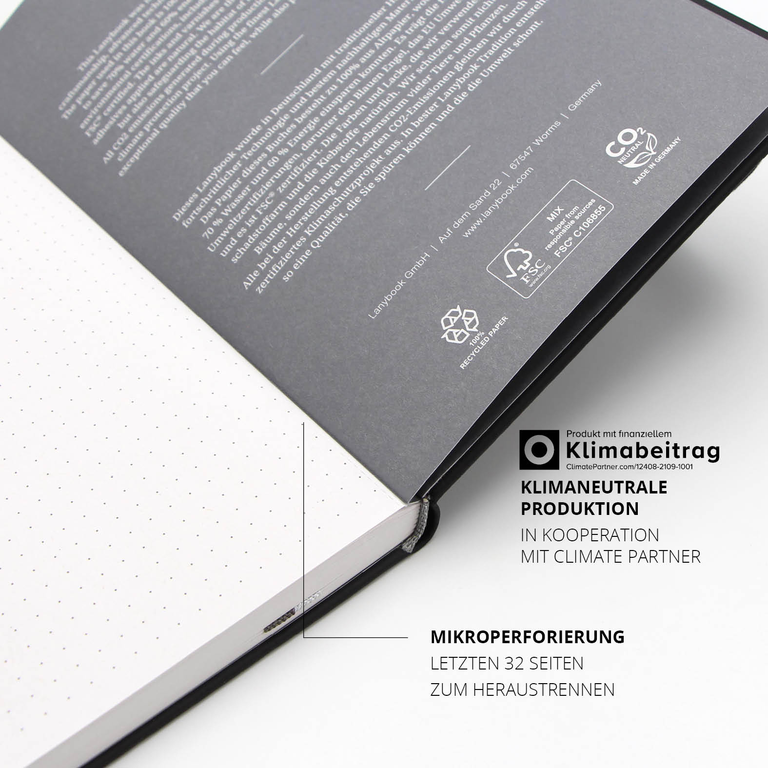 Mikroperforierte Seiten zum sauberen Heraustrennen von Notizen.