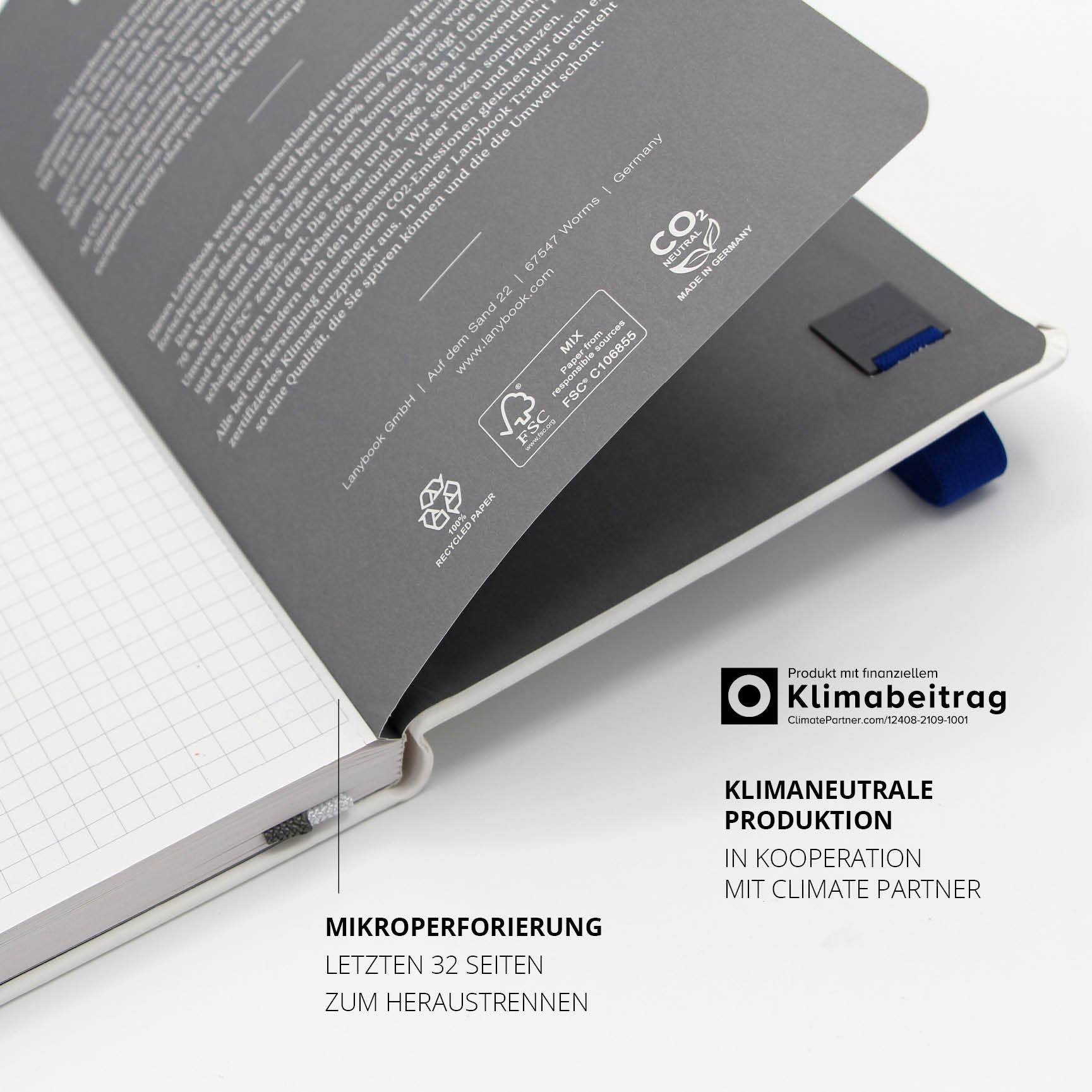 Hochwertiges Klimaneutrales Notizbuch – Notizbuch mit klimaneutraler Produktion in Kooperation mit Climate Partner. Nachhaltiges Design mit herausnehmbaren Seiten.
