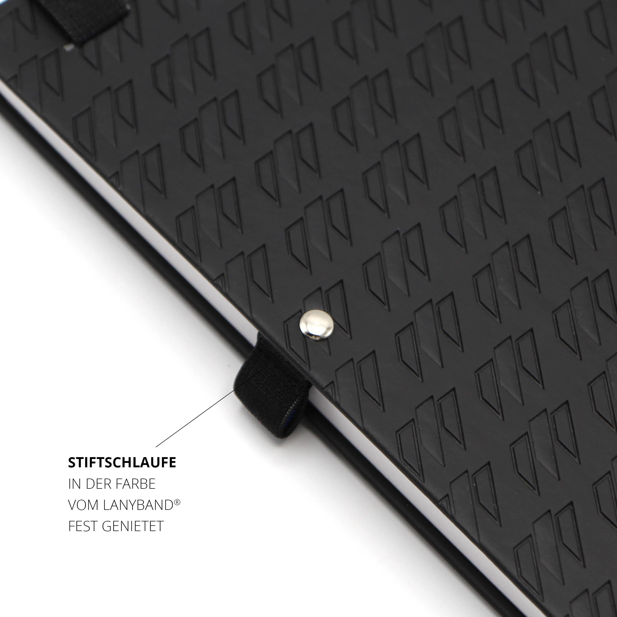 Lanybook® Notizbuch mit fest genieteter Stiftschlaufe passend zur Farbe des Lanybands®