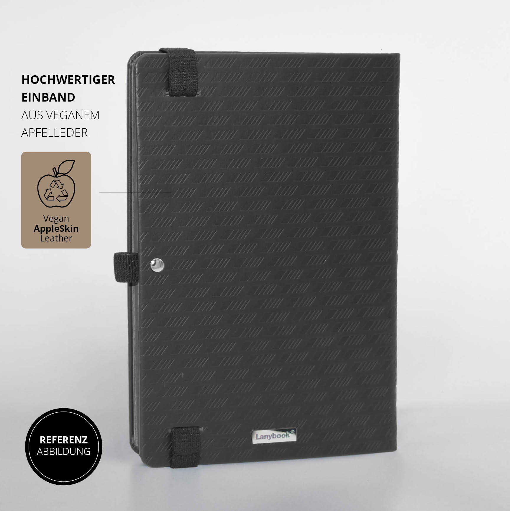 Exklusives AMG Notizbuch mit veganem AppleSkin-Ledereinband. Hochwertige Prägung und nachhaltige Materialien für stilvolle Notizen.