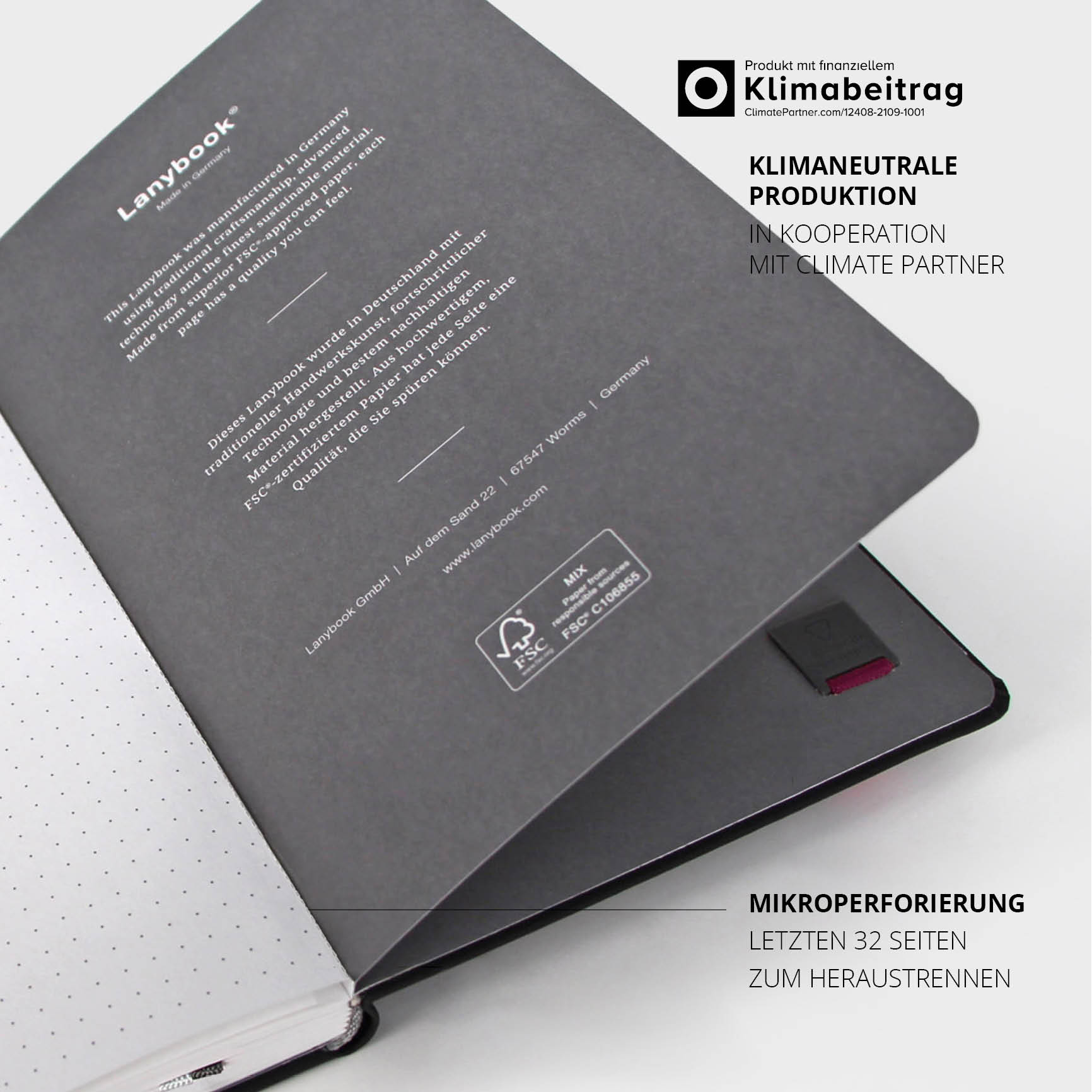 Nachhaltige Nescafé Notizbuch-Produktion mit FSC-Papier und klimaneutralem Beitrag. Letzte 32 Seiten mikroperforiert.