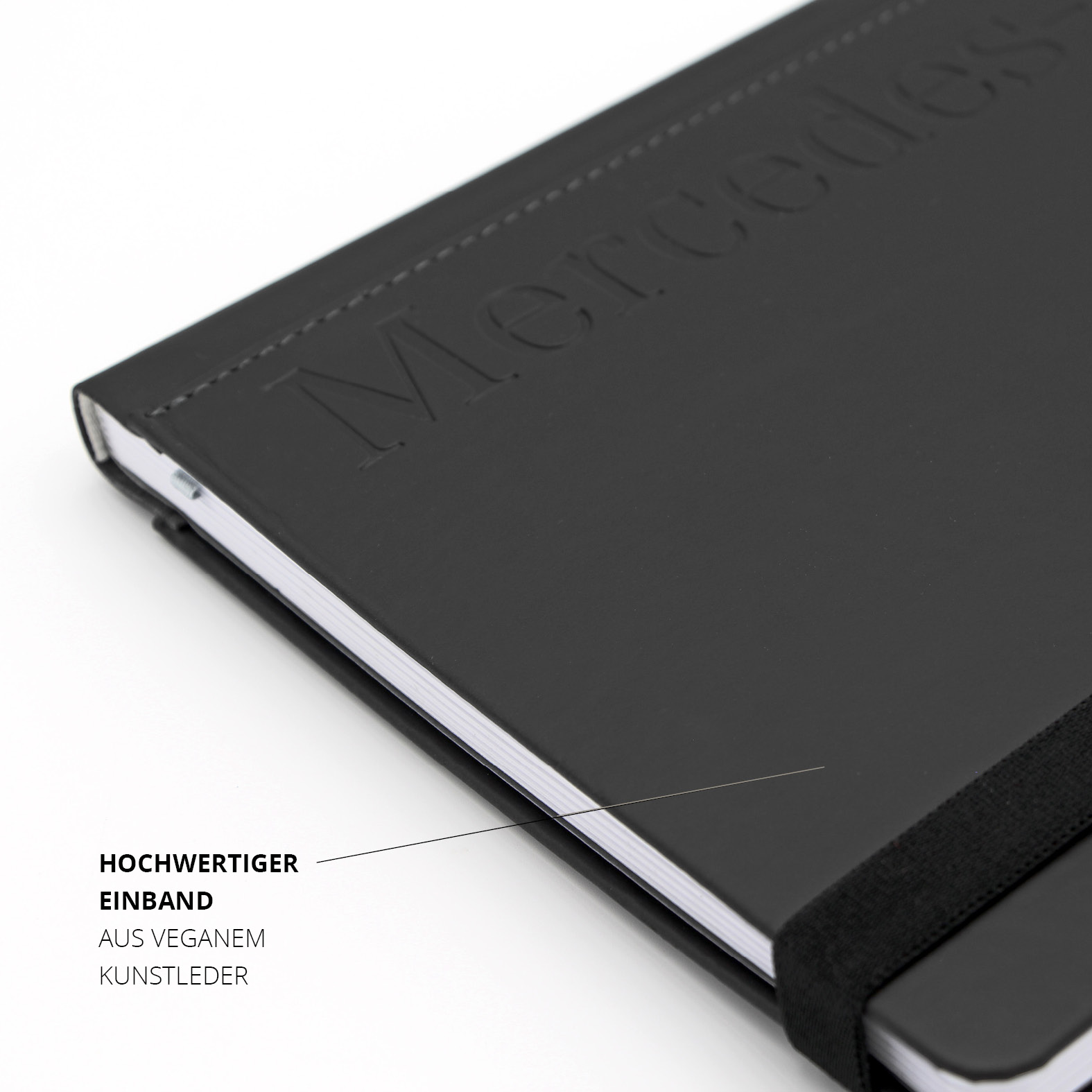 Hochwertiges Notizbuch mit veganem Kunstledereinband und individueller Prägung für exklusive Business-Präsente.