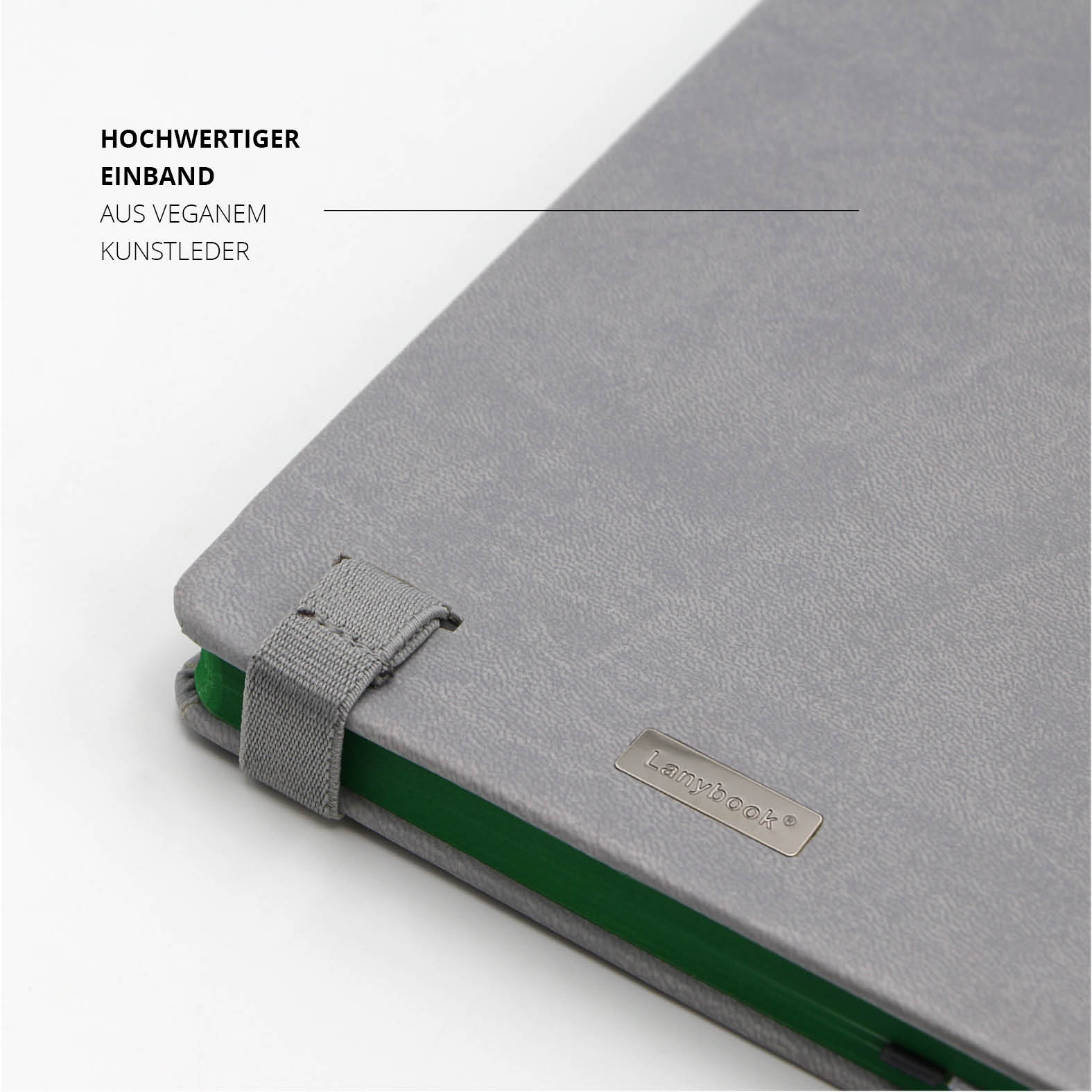 Grauer Einband des Lanybook® Pro A5 mit feiner Oberflächenstruktur und hochwertiger Verarbeitung
